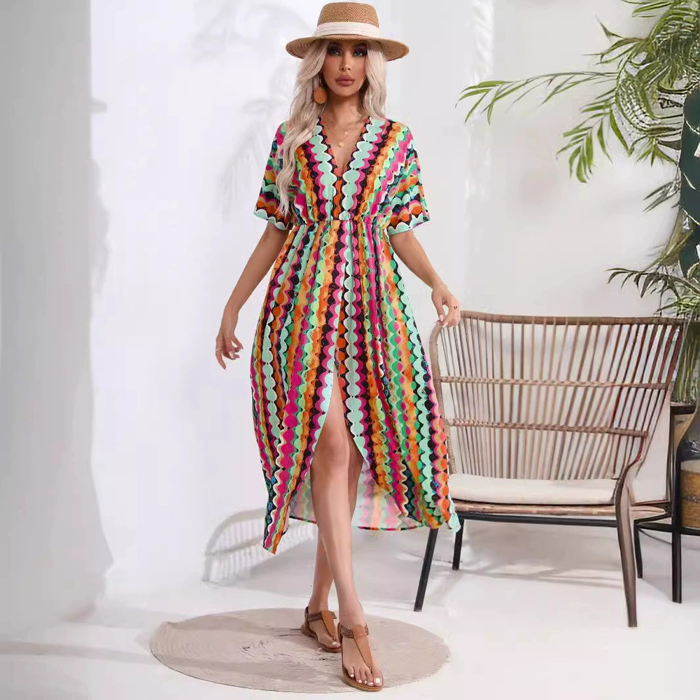 ZARA Real Shot Printed Vacation Slit Beach Dress